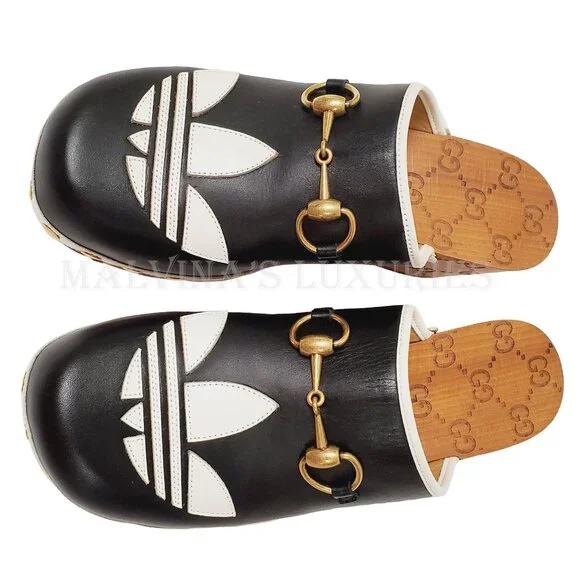 GUCCI SHOES ADIDAS X TREFOIL LEATHER HORSEBIT CLOG MULES  sz 37 7 - Picture 6 of 16